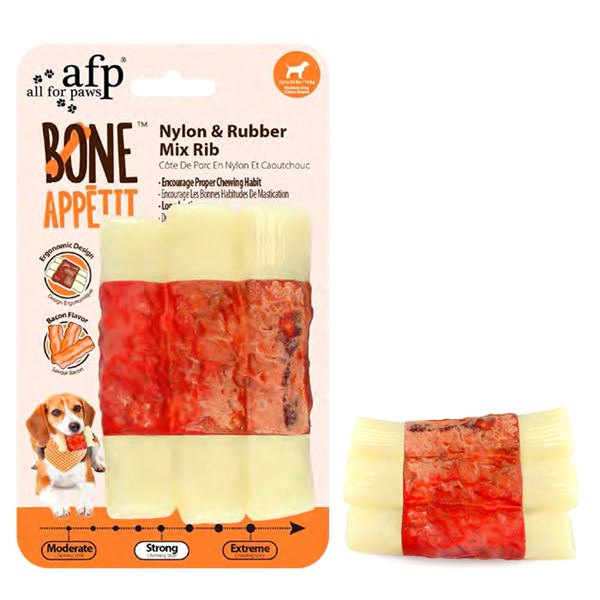 AFP Bone Appetit Pastırma Aromalı Naylon ve Kauçuk Kaburga Köpek Oyuncağı 12x8x4 cm