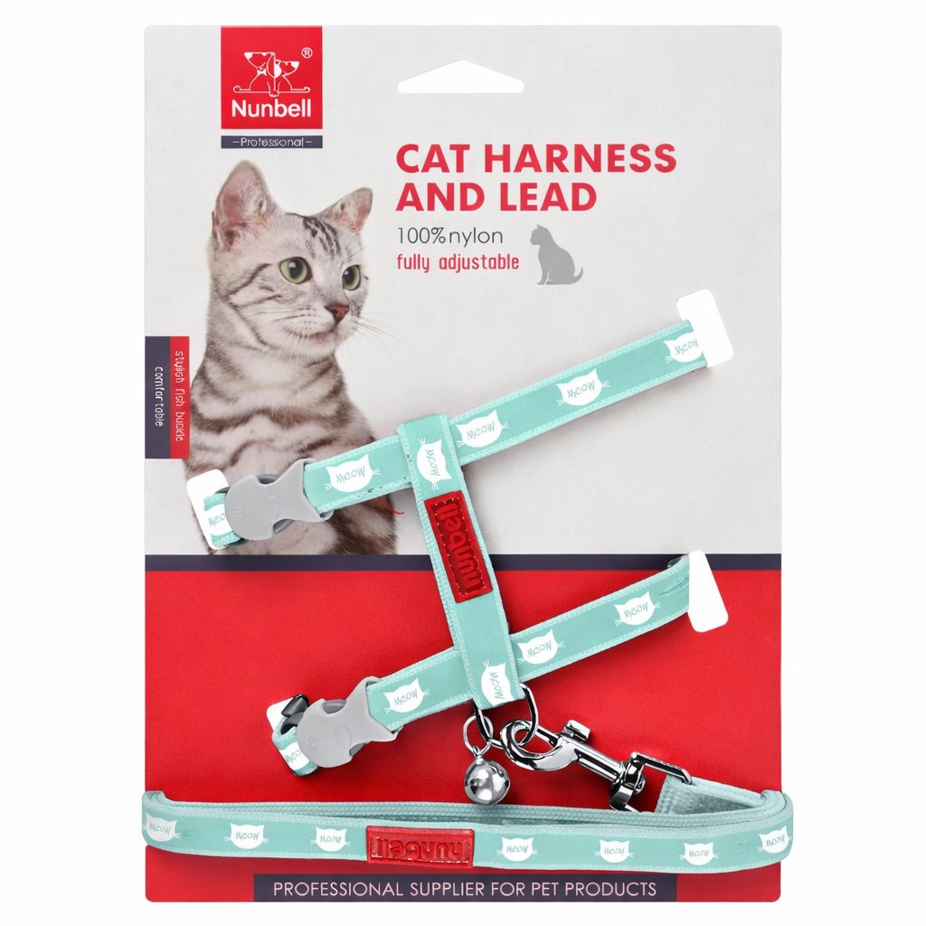 Nunbell Kedi Desenli Kedi Göğüs Tasması ve Gezdirme Kayışı