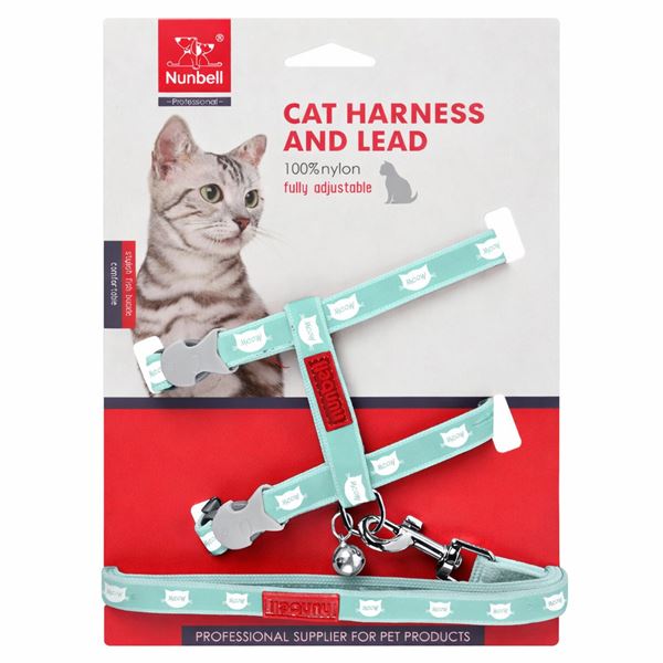 Nunbell Kedi Desenli Kedi Göğüs Tasması ve Gezdirme Kayışı