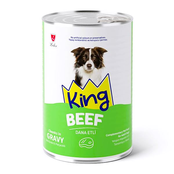 King Dana Etli Sos İçinde Et Parçacıklı Yetişkin Köpek Konserve Yaş Mama 400 Gr