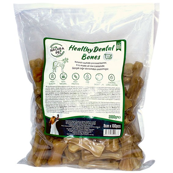 Eco Natura Pet Healthy Dental Bones Doğal Pres Sığır Derisi Kemik 8 Cm 100 Adet 2000 g