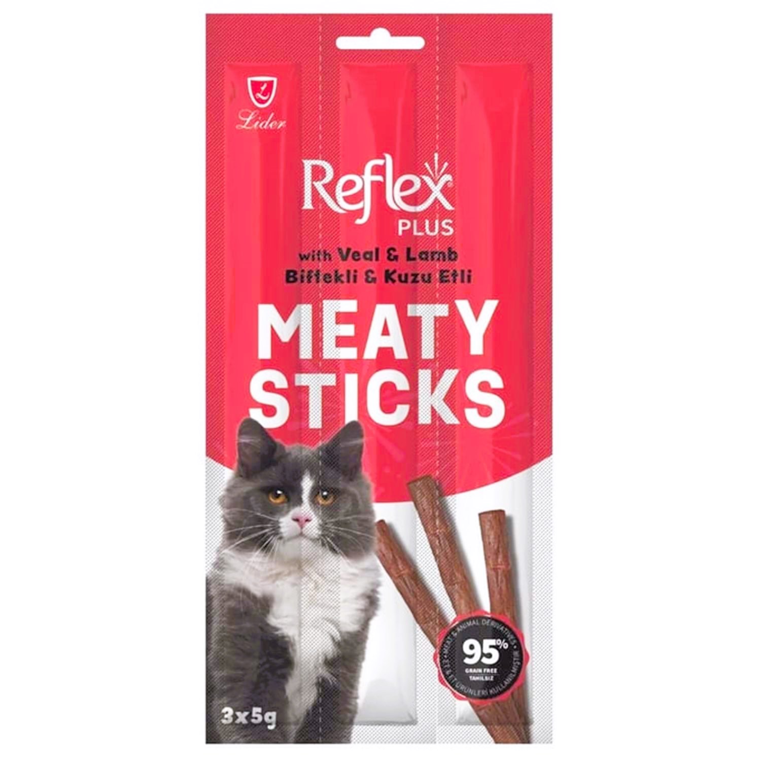 Reflex Plus Meaty Sticks Biftekli & Kuzulu Yetişkin Kedi Ödül Çubuğu 3x5 Gr