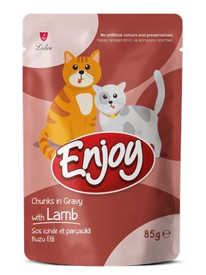 Enjoy Sos İçinde Parçacıklı Kuzu Etli Yetişkin Kedi Yaş Maması 85 g