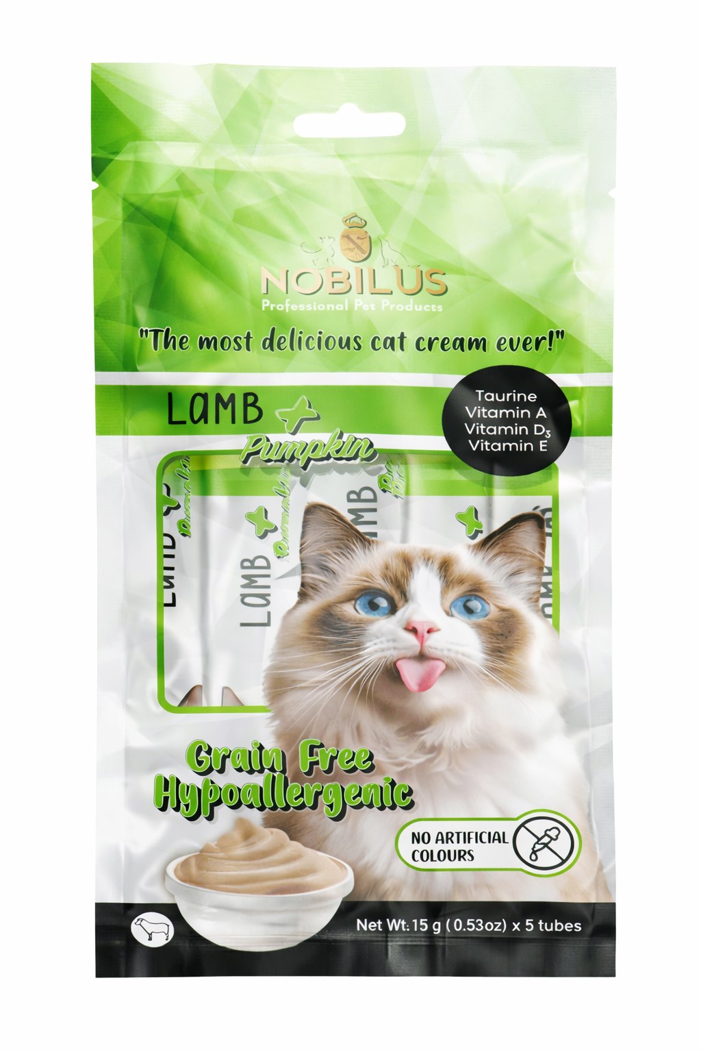 Nobilus Kuzu ve Balkabaklı Kremalı Kedi Ödül Maması 5x15 Gr