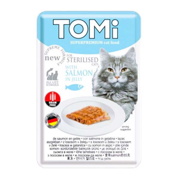 Tomi Kısırlaştırılmış Kediler İçin Somonlu Jöle İçinde Tahılsız Kedi Maması 85 Gr (Pouch)