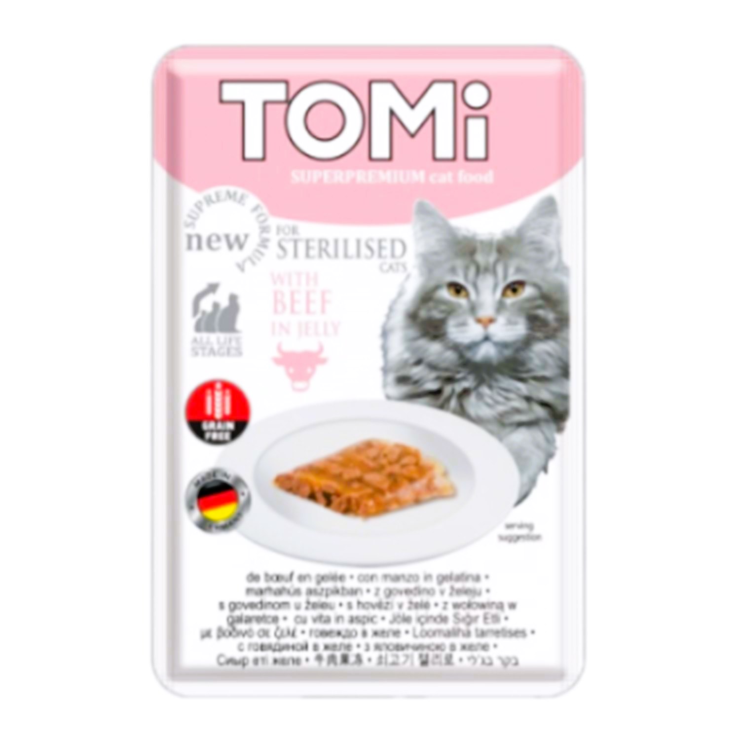 Tomi Kısırlaştırılmış Kediler İçin Dana Etli Jöle İçinde Tahılsız Kedi Maması 85 Gr (Pouch)