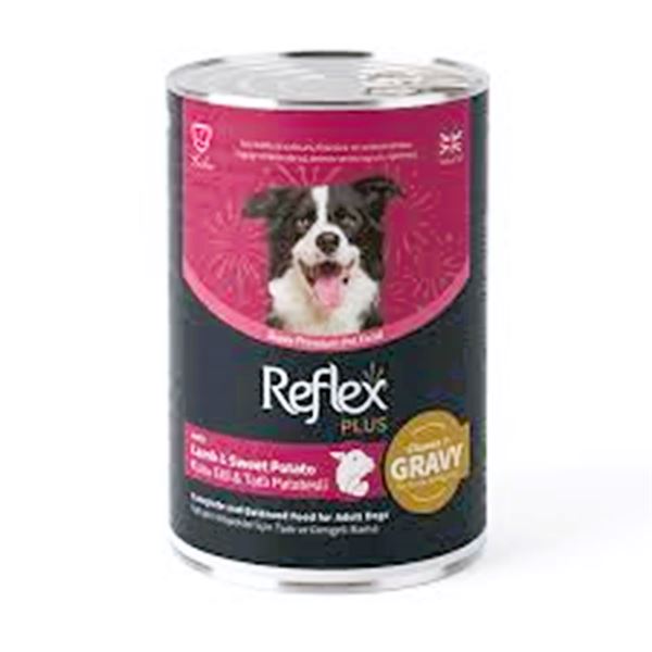 Reflex Plus Kuzu Etli ve Tatlı Patatesli Sos İçinde Et Parçacıklı Yetişkin Köpek Konserve Yaş Mama 400 Gr