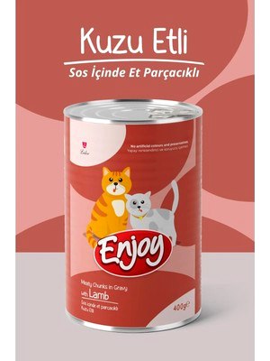 Enjoy Sos İçinde Et Parçacıklı Kuzu Etli Yetişkin Kedi Konservesi 400 g