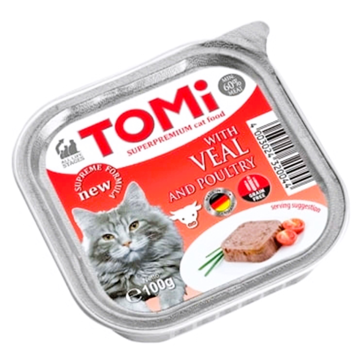 Tomi Dana Etli ve Kümes Hayvanlı Tahılsız Kedi Yaş Mama 100 Gr (Pate)