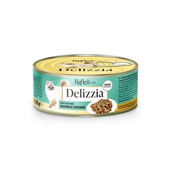 Reflex Plus Delizzia Somonlu ve Tavuklu Sos İçinde Parça Etli Yetişkin Kedi Maması 85 Gr
