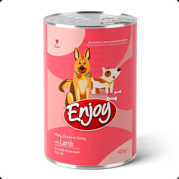 Enjoy Sos İçinde Et Parçacıklı Kuzu Etli Yetişkin Köpek Konservesi 400 g