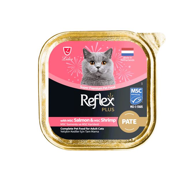 Reflex Plus Somonlu ve Karidesli Pate Yetişkin Kedi Maması 85 Gr (Alu Tray)