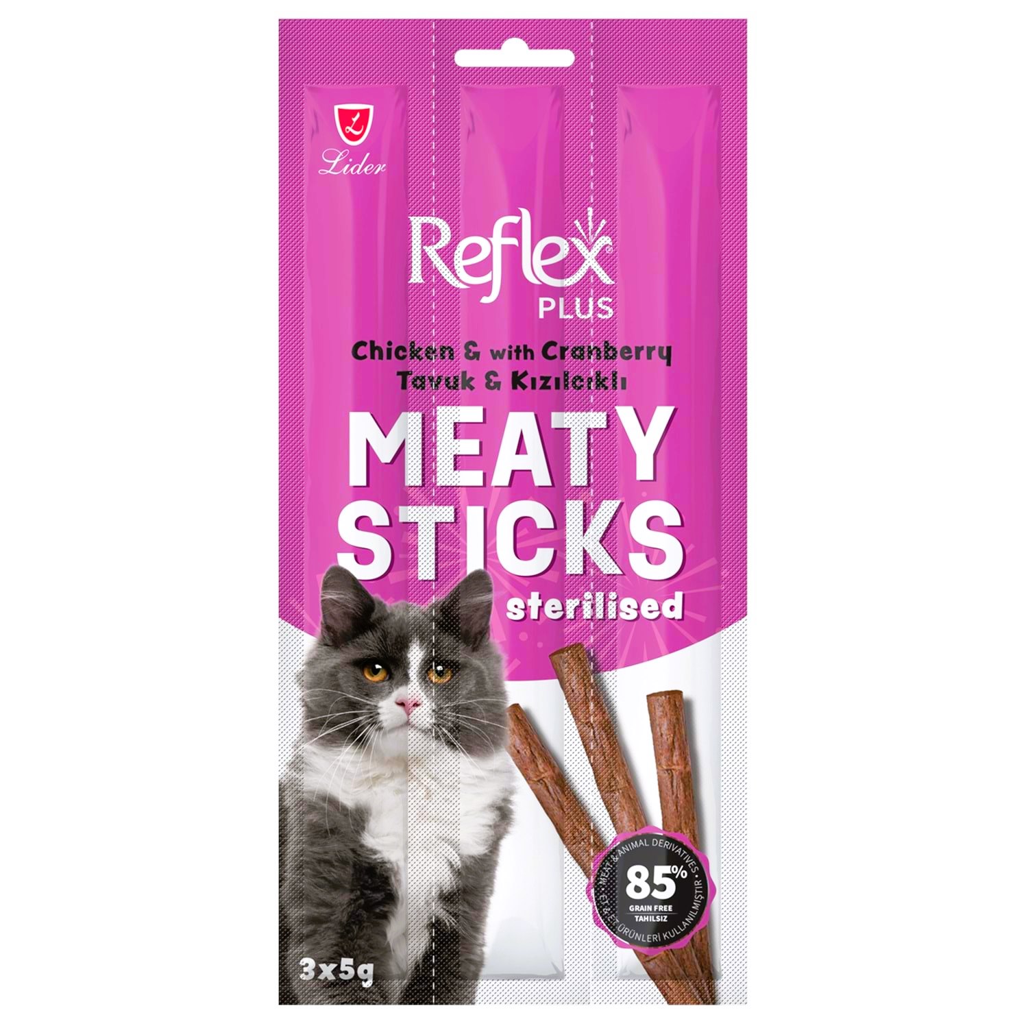 Reflex Plus Meaty Sticks Sterilised Tavuklu & Kızılcıklı Kısırlaştırılmış Yetişkin Kedi Ödül Çubuğu 3x5 Gr