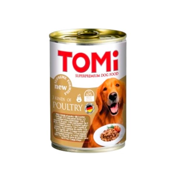 Tomi Sos İçinde 3 Çeşit Kümes Hayvanlı Yetişkin Köpek Konserve Yaş Mama 400 Gr