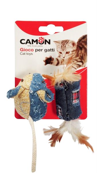 Camon Kumaş Silindir Şapka Fareli Kedi Oyuncağı 2'li