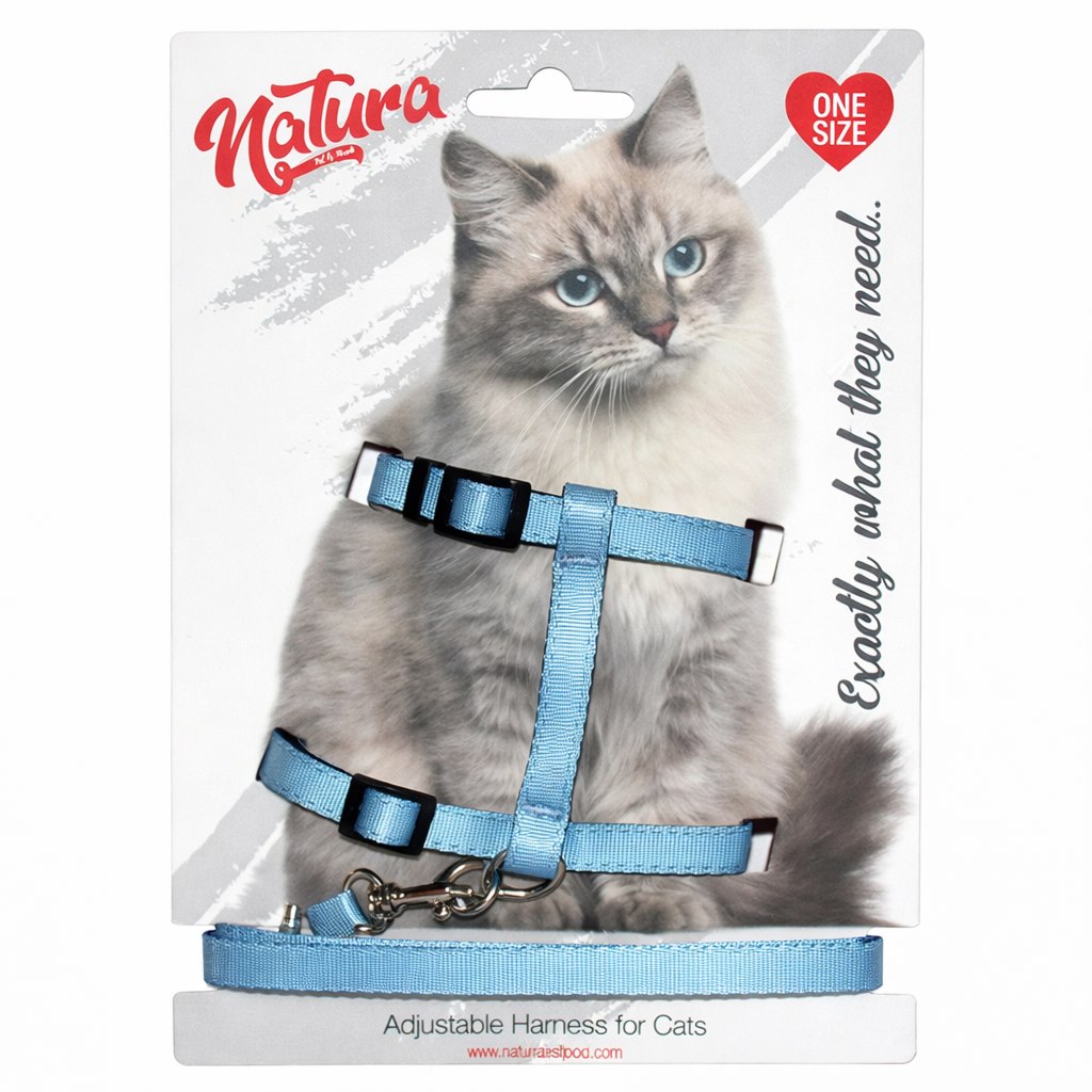 Natura Kedi Göğüs Tasması ve Gezdirme Kayışı (Mavi)