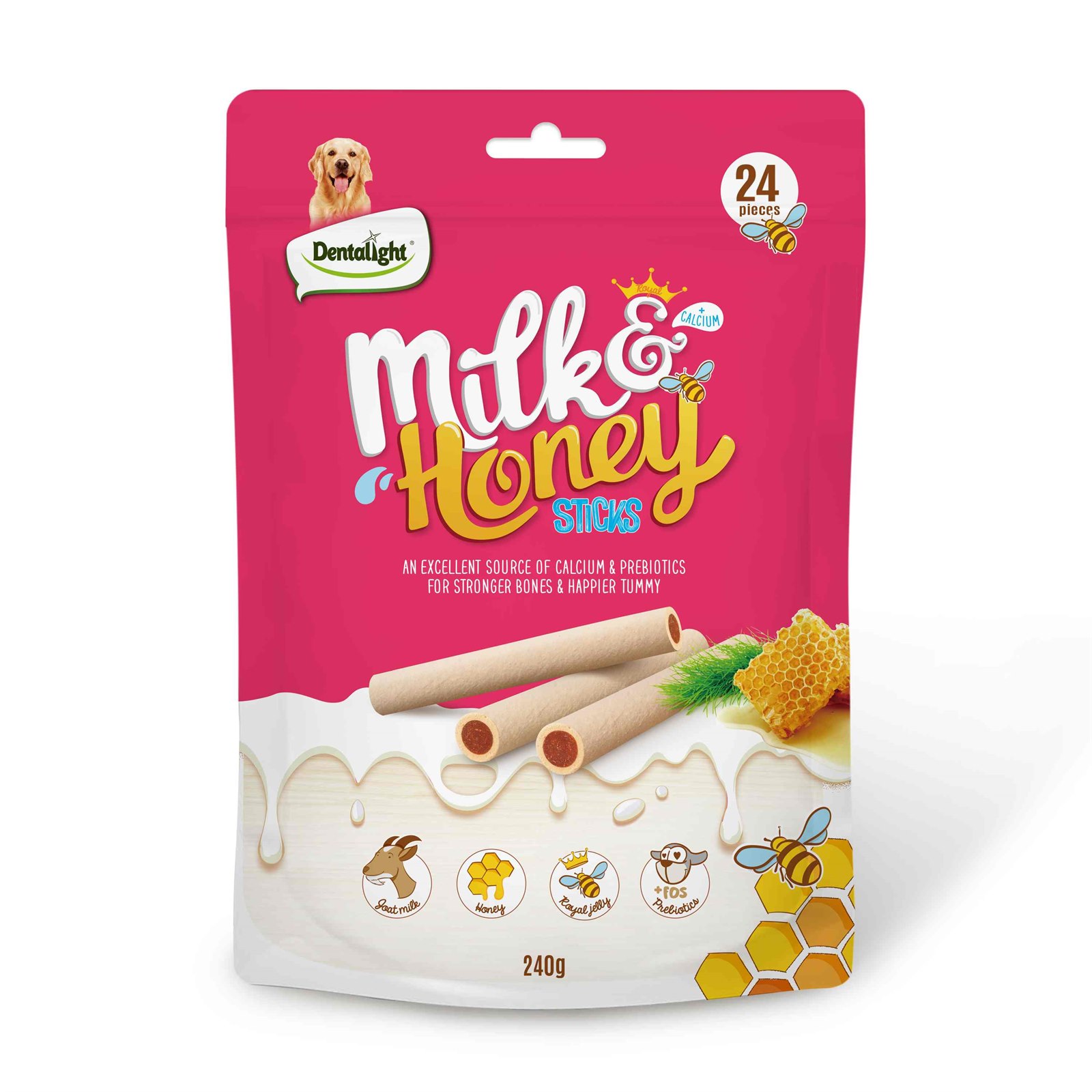 Dentalight Milk Honey Sticks Sütlü ve Ballı Köpek Ödül Çubuğu 240 g