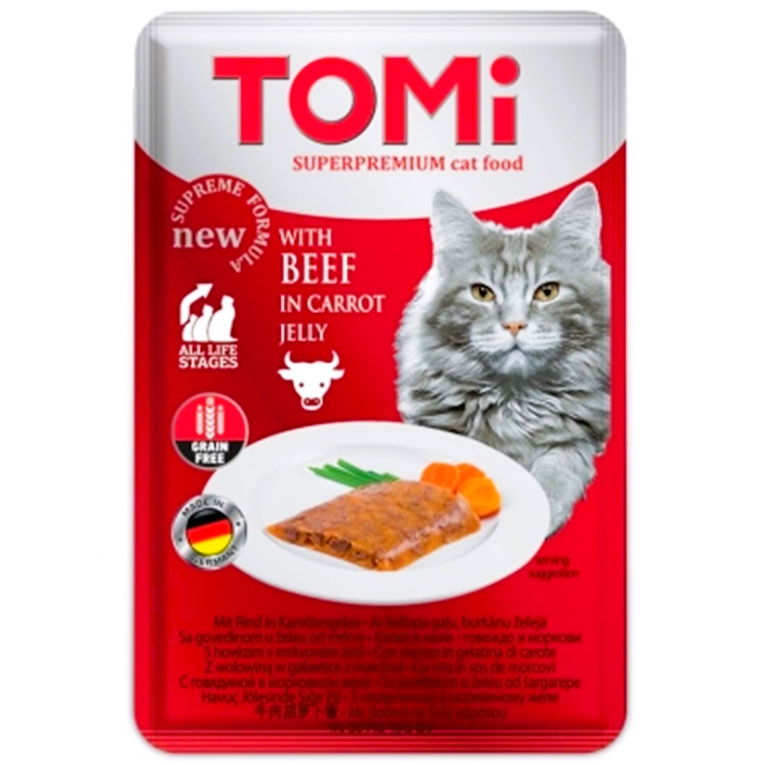 Tomi Dana Etli ve Havuçlu Jöle İçinde Tahılsız Kedi Maması 100 Gr (Pouch)