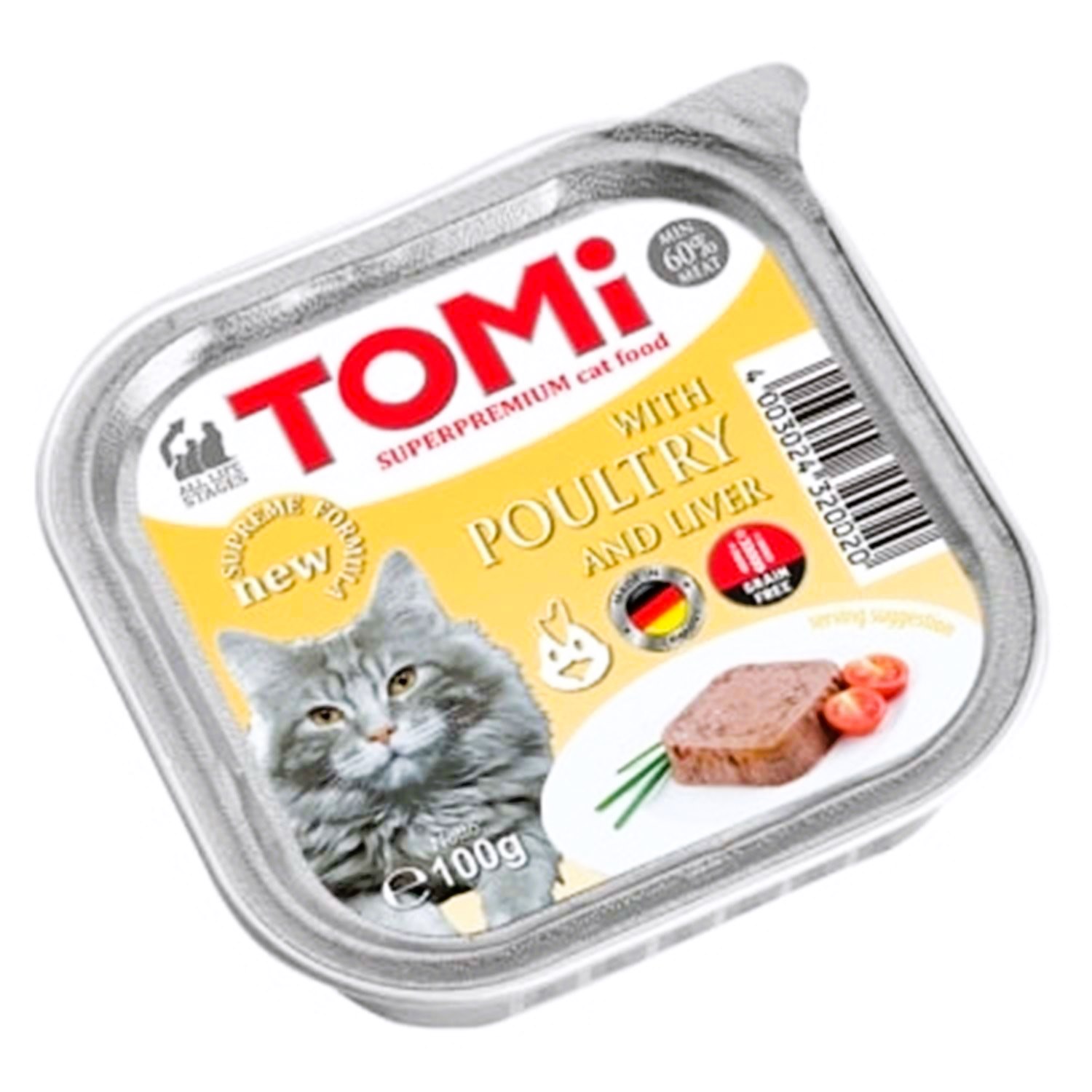 Tomi Kümes Hayvanlı ve Ciğerli Tahılsız Kedi Yaş Mama 100 Gr (Pate)
