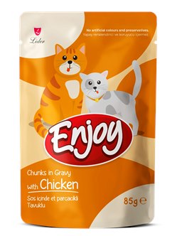 Enjoy Sos İçinde Et Parçacıklı Tavuklu Yetişkin Kedi Yaş Maması Pouch 85 g