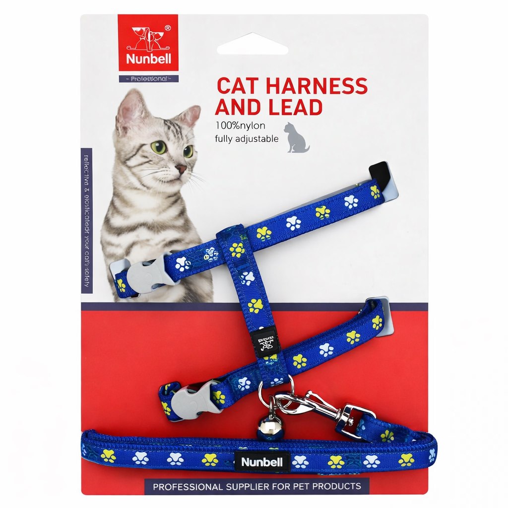 Nunbell Pati Desenli Kedi Göğüs Tasması ve Gezdirme Kayışı