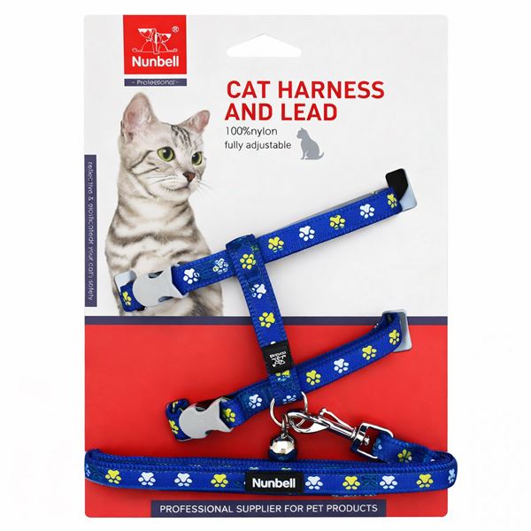 Nunbell Pati Desenli Kedi Göğüs Tasması ve Gezdirme Kayışı