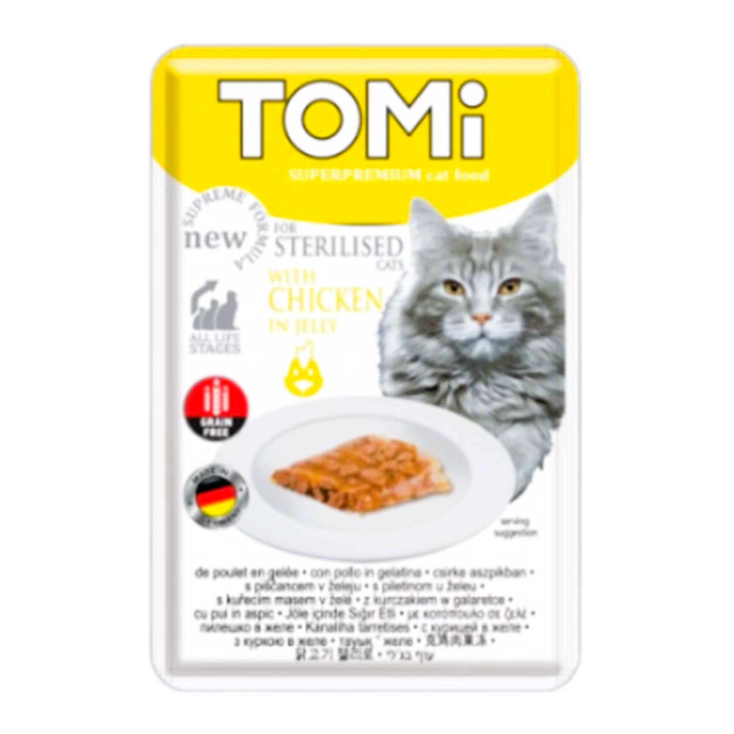 Tomi Kısırlaştırılmış Kediler İçin Tavuklu Jöle İçinde Tahılsız Kedi Maması 85 Gr (Pouch)