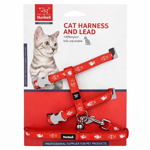 Nunbell Balık Desenli Kedi Göğüs Tasması ve Gezdirme Kayışı