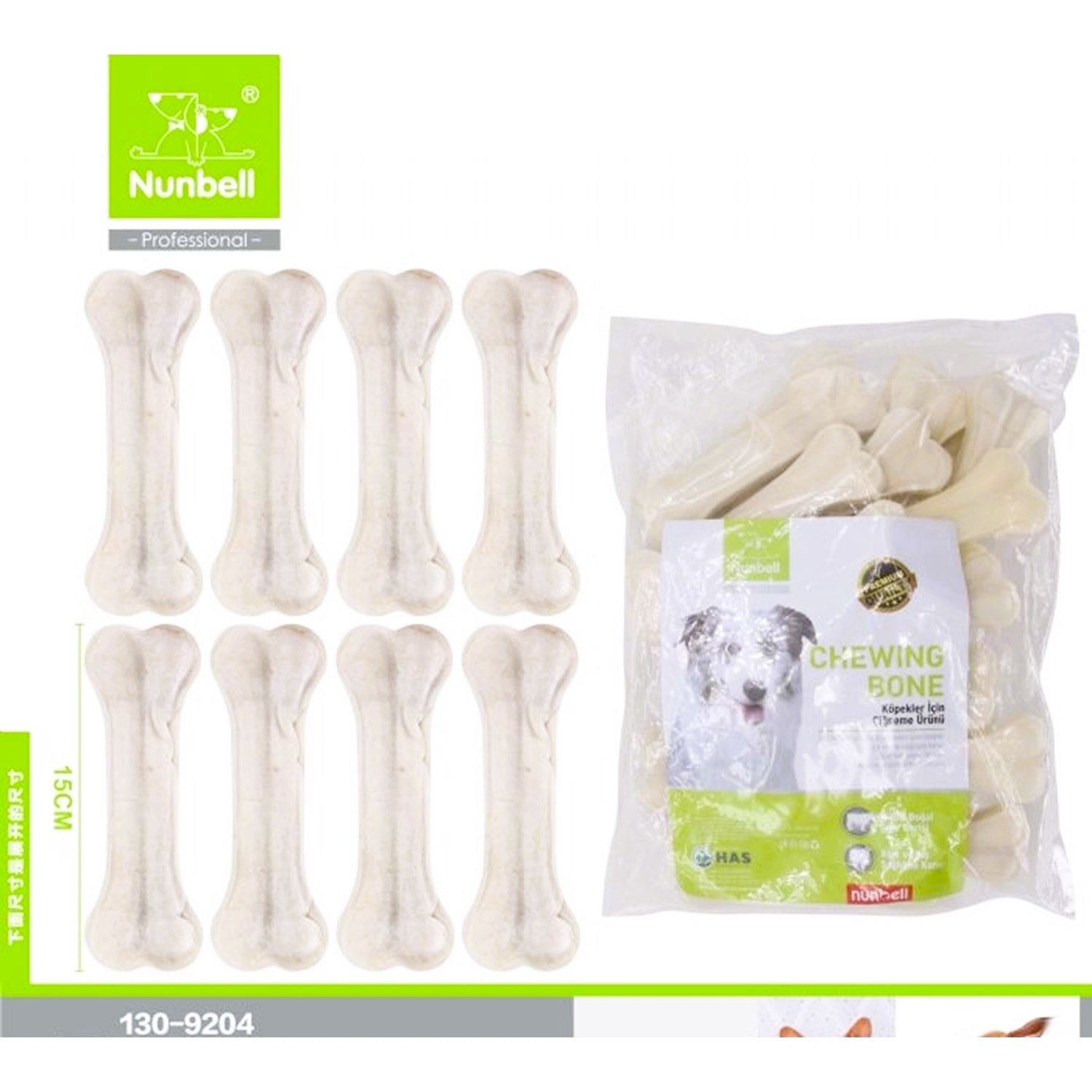 Nunbell Beyaz Pres Kemik Köpek Çiğneme Ödülü 15 Cm 20'li